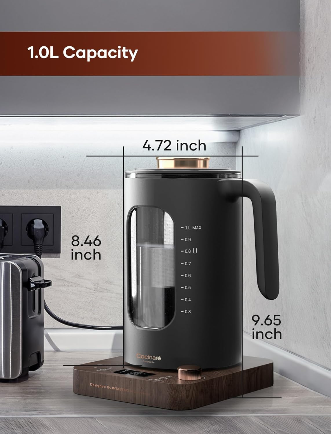 Electric Tea Kettle with Infuser, ±1℉ Temperature Control, 1L
