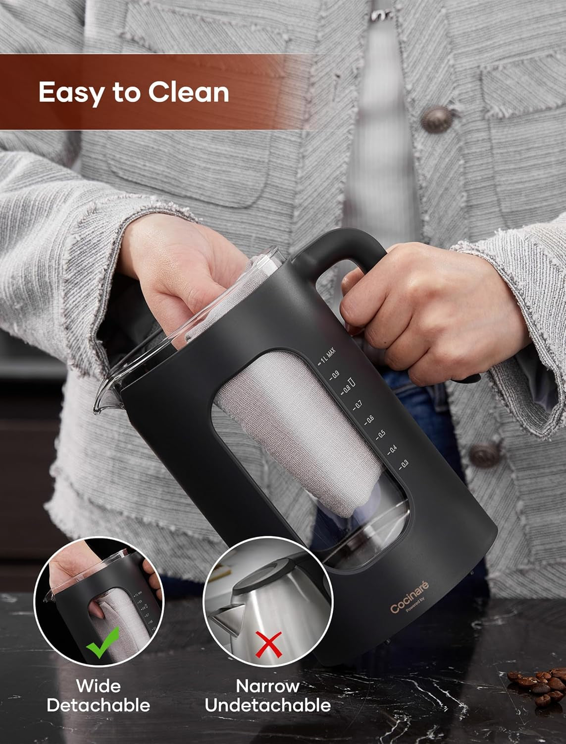 Electric Tea Kettle with Infuser, ±1℉ Temperature Control, 1L