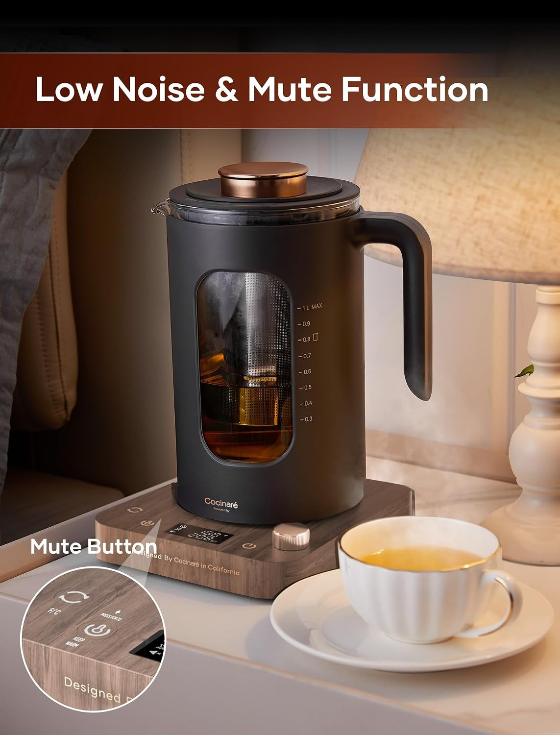 Electric Tea Kettle with Infuser, ±1℉ Temperature Control, 1L